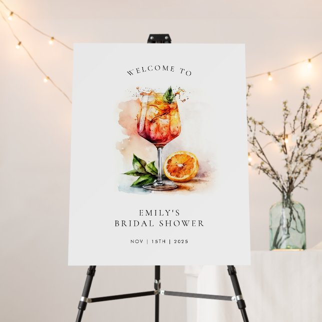 Elegant Aperol Spritz Bridal Shower Welcome Sign (In Situ (Stand))