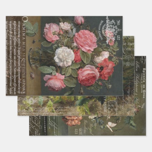 ELEGANT APOTHECARY GARDEN FLORALS DECOUPAGE  WRAPPING PAPER SHEETS