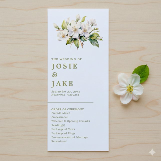 Elegant Apple Blossom Minimalist Botanical wedding Program (Apple blossom pretty botanical wedding program front and back)