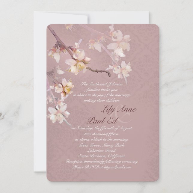 Elegant Apple Blossoms Wedding Invitation (Front)