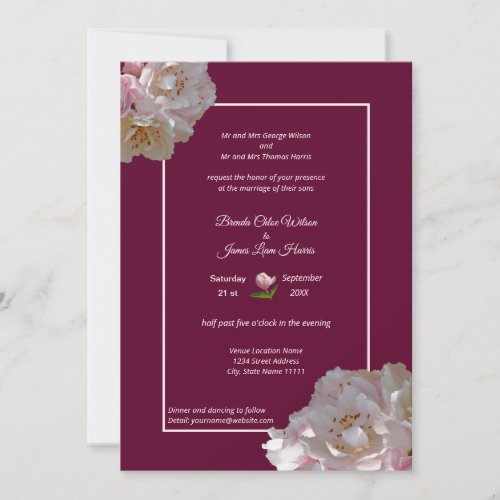 Elegant  apple flowers  on burgundy background invitation
