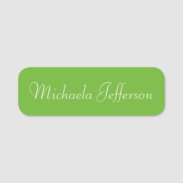 Elegant Apple Green Unique Calligraphy Name Tag (Front)