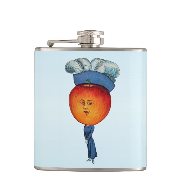 Elegant Apple Head Lady Feather Hat Flask (Front)