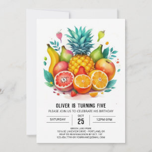 Elegant Apple Whimsical Fruits Birthday Invitation
