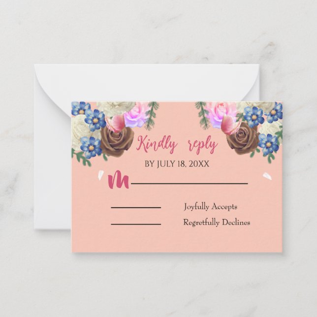 Elegant Apricot Floral Wedding Reply Card (Front)