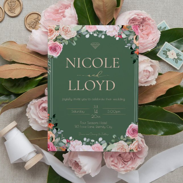 Elegant Apricot Green Wildflower Wedding Invitation (Creator Uploaded)