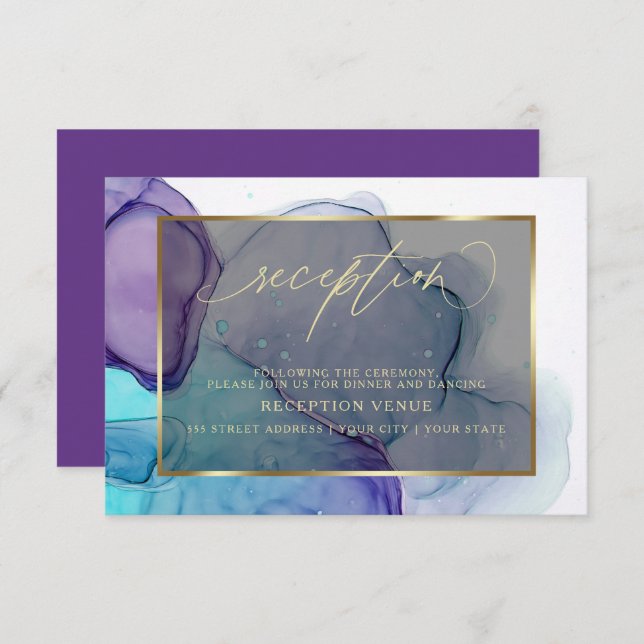 Elegant Aqua and Deep Purple Reception  Invitation (Front/Back)