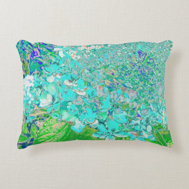 Elegant Aqua and Green Limelight Hydrangea Detail Accent Pillow (Front)