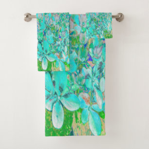 Elegant Aqua and Green Limelight Hydrangea Detail Bath Towel Set