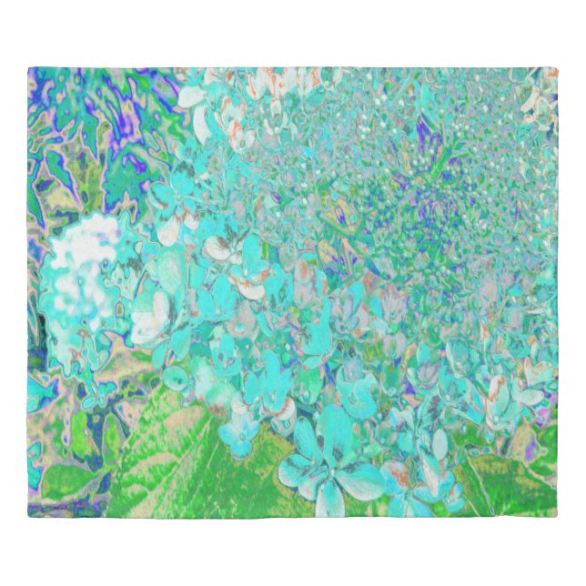 Elegant Aqua and Green Limelight Hydrangea Detail Duvet Cover (Front)