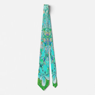 Elegant Aqua and Green Limelight Hydrangea Detail Neck Tie
