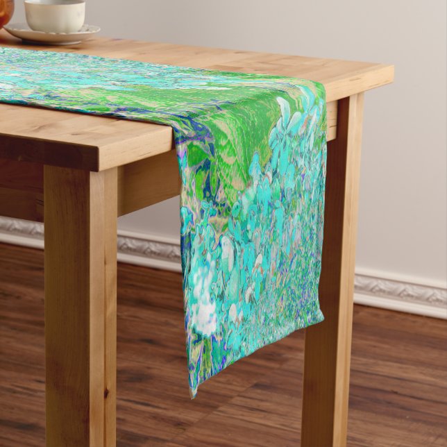Elegant Aqua and Green Limelight Hydrangea Detail Short Table Runner (In Situ)