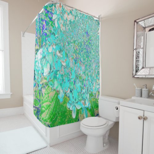 Elegant Aqua and Green Limelight Hydrangea Detail Shower Curtain