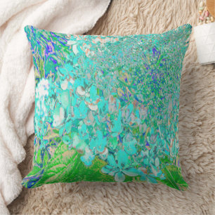 Elegant Aqua and Green Limelight Hydrangea Detail Throw Pillow