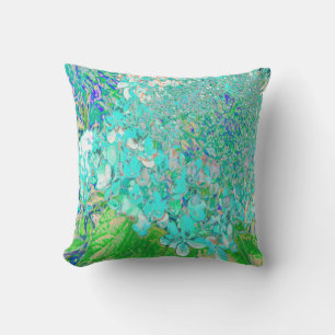 Elegant Aqua and Green Limelight Hydrangea Detail Throw Pillow