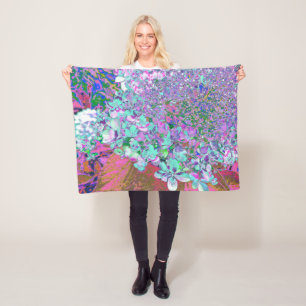 Elegant Aqua and Purple Limelight Hydrangea Detail Fleece Blanket