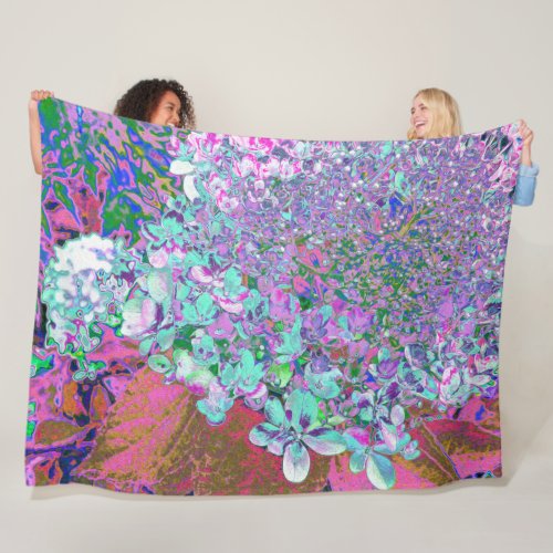 Elegant Aqua and Purple Limelight Hydrangea Detail Fleece Blanket
