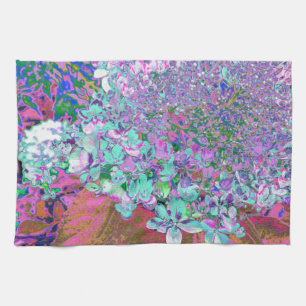 Elegant Aqua and Purple Limelight Hydrangea Detail Kitchen Towel