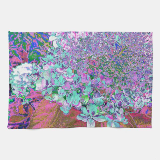 Elegant Aqua and Purple Limelight Hydrangea Detail Kitchen Towel (Horizontal)