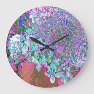 Elegant Aqua and Purple Limelight Hydrangea Detail Large Clock