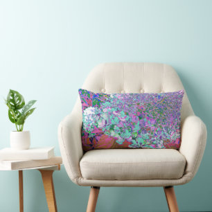 Elegant Aqua and Purple Limelight Hydrangea Detail Lumbar Pillow