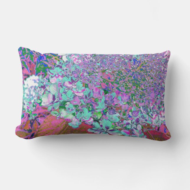 Elegant Aqua and Purple Limelight Hydrangea Detail Lumbar Pillow (Front)