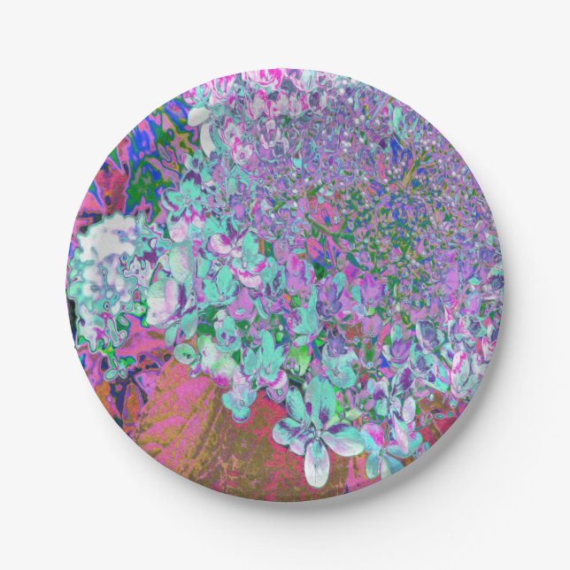 Elegant Aqua and Purple Limelight Hydrangea Detail Paper Plates (Front)