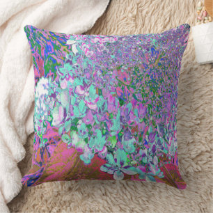 Elegant Aqua and Purple Limelight Hydrangea Detail Throw Pillow
