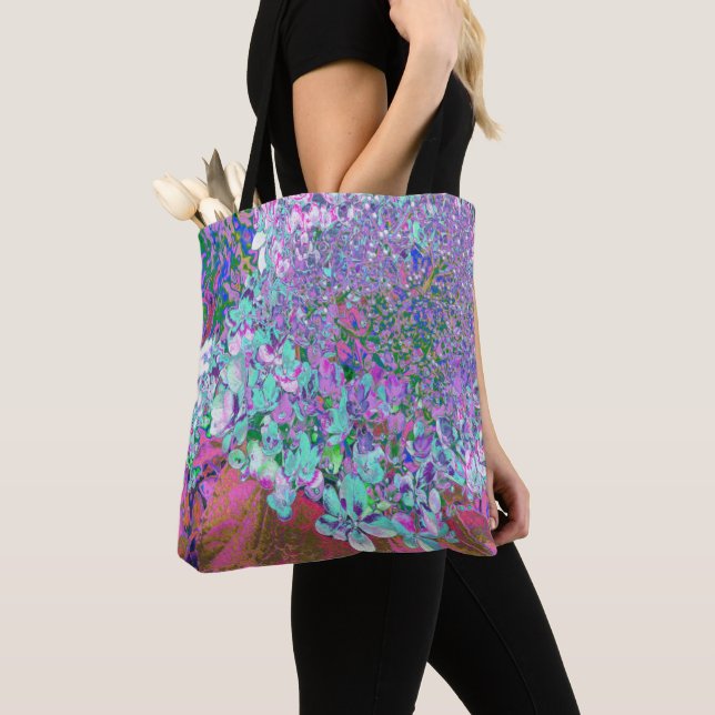 Elegant Aqua and Purple Limelight Hydrangea Detail Tote Bag (Close Up)