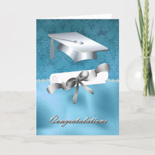 Elegant Aqua and Silver Graduation Card