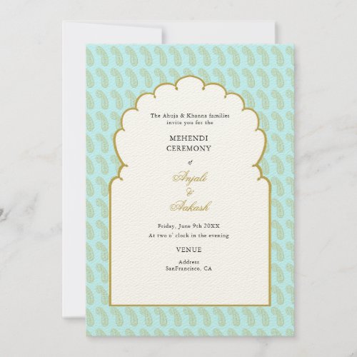 Elegant Aqua Arch Mehendi Ceremony Indian wedding  Invitation