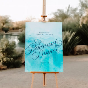 Elegant Aqua Beach Wedding Rehearsal Dinner Sign