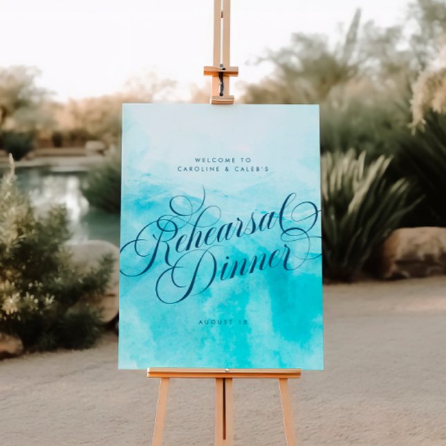Elegant Aqua Beach Wedding Rehearsal Dinner Sign (Creator Uploaded)