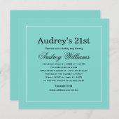 Elegant Aqua Blue 21st Birthday Party Invitation (Front/Back)