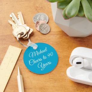 Elegant Aqua Blue 90th Birthday Keychain