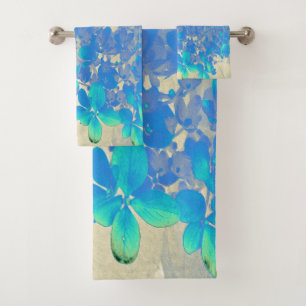Elegant Aqua Blue and Gray Limelight Hydrangea Bath Towel Set