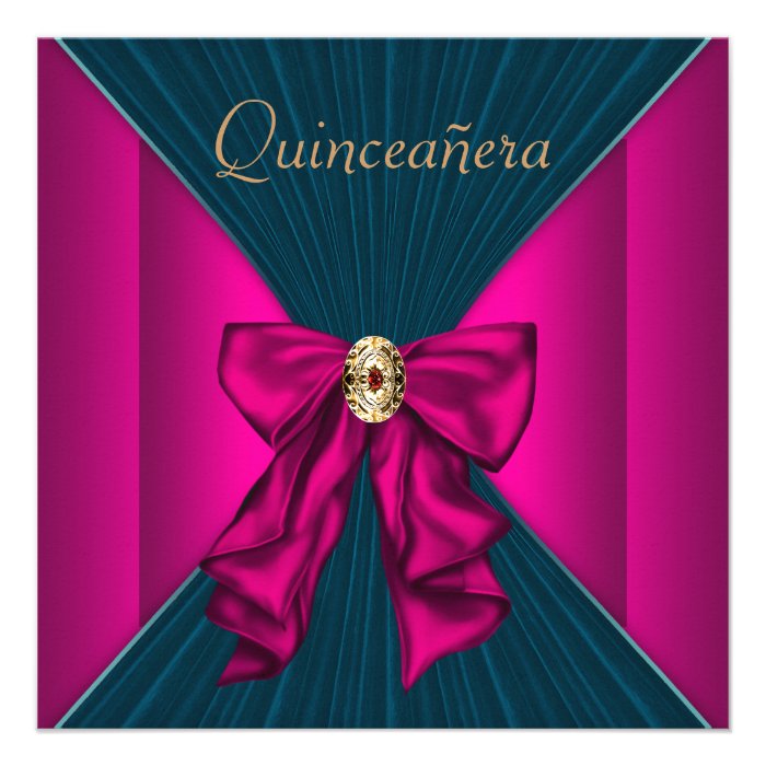 Elegant Aqua Blue and Hot Pink Quinceanera Custom Invitation