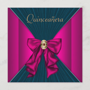 Elegant Aqua Blue and Hot Pink Quinceanera Invitation