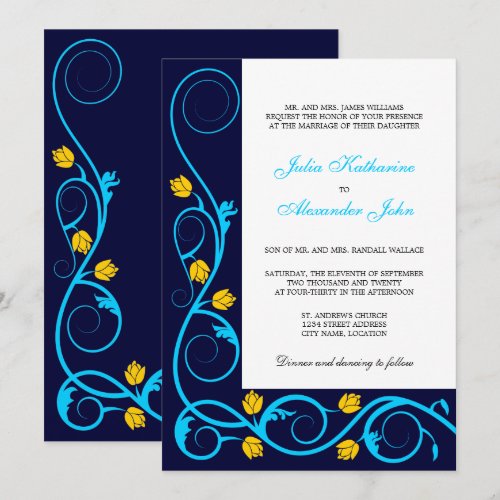 Elegant Aqua Blue and Yellow Swirls Invitation