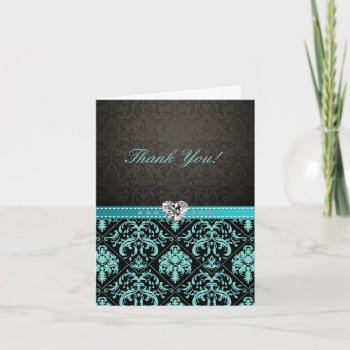 Elegant Aqua Blue / Black Damask "thank You" Cards by weddingsNthings at Zazzle