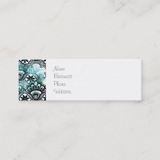 Elegant Aqua Blue Black Faded Distressed Damask La Mini Business Card (Front)