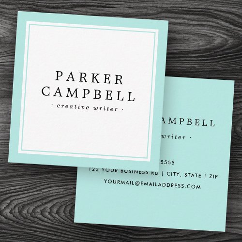 Elegant aqua blue border professional minimalist square business card