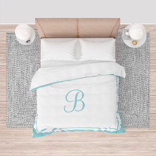 Elegant Aqua Blue Border Script King Duvet Cover