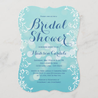 Elegant Aqua Blue Bridal Shower Invitations
