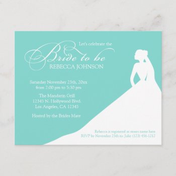 Elegant Aqua Blue 'bride To Be' Bridal Shower Invitation by weddingsNthings at Zazzle