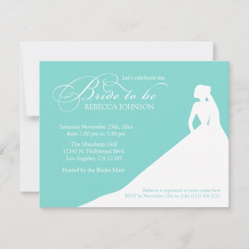 Elegant aqua blue 'Bride to Be' bridal shower Custom Invites