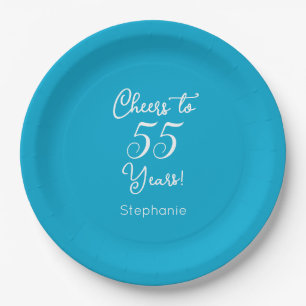 Elegant Aqua Blue Cheers to 55 Years 95th Birthday Paper Plates