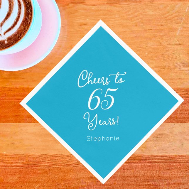 Elegant Aqua Blue Cheers to 65 Years 65th Birthday Napkins (Creator Uploaded)
