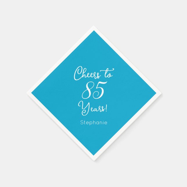 Elegant Aqua Blue Cheers to 85 Years 85th Birthday Napkins (Corner)