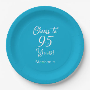 Elegant Aqua Blue Cheers to 95 Years 95th Birthday Paper Plates